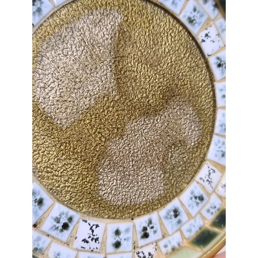 Nesting Set MCM Mosaic Tile Coasters NUT‎ DISH Ashtrays Lynn Paulin Gold Gilt - Picture 7 of 11